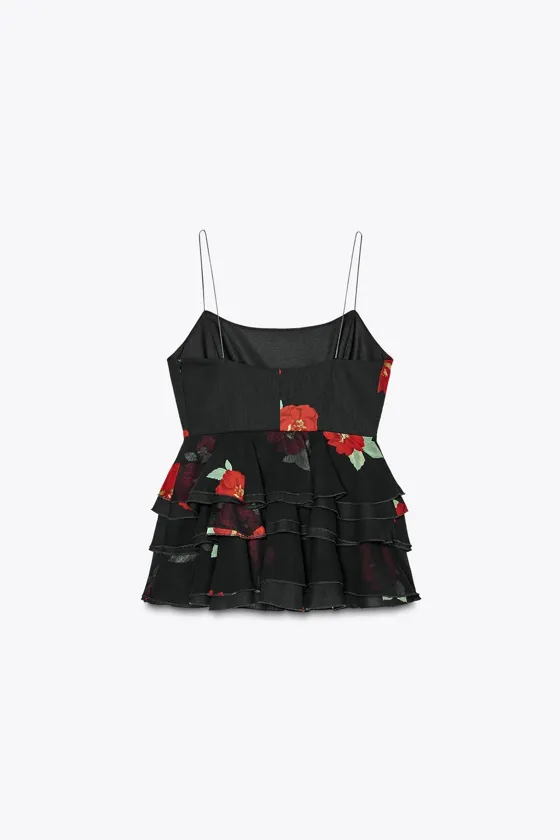 ТОП ИЗ ТКАНИ С ЦВЕТОЧНЫМ ПРИНТОМ С ВОЛАНАМИ