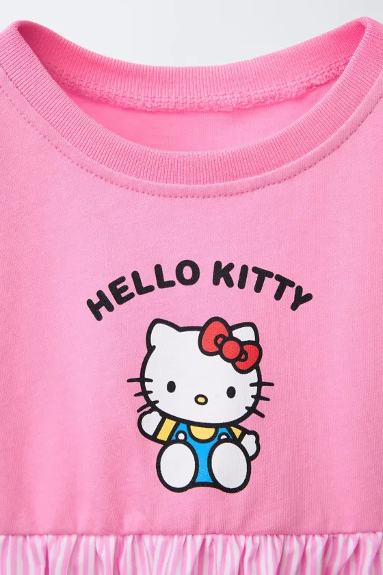 ФУТБОЛКА С КОНТРАСТНОЙ ДЕТАЛЬЮ В ПОЛОСКУ И ПРИНТОМ HELLO KITTY © SANRIO