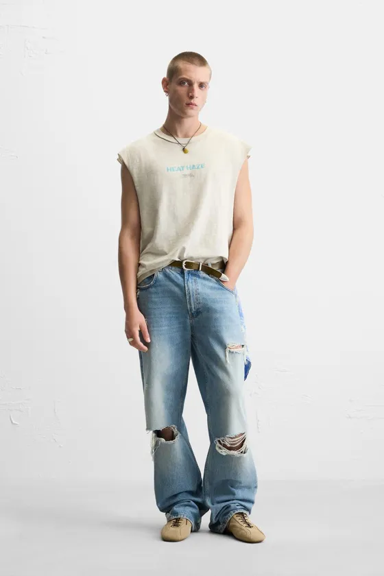 ТОП TANK ИЗ ТКАНИ С ЭФФЕКТОМ ПОТЕРТОСТИ