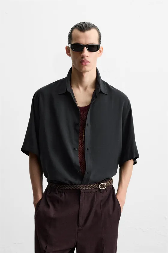 РУБАШКА RELAXED FIT ИЗ СТРУЯЩЕЙСЯ ТКАНИ