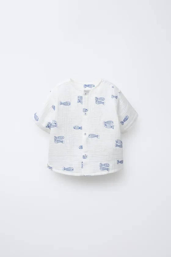 РУБАШКА ИЗ РЕЛЬЕФНОЙ ТКАНИ С ВЫШИВКОЙ «РЫБА»