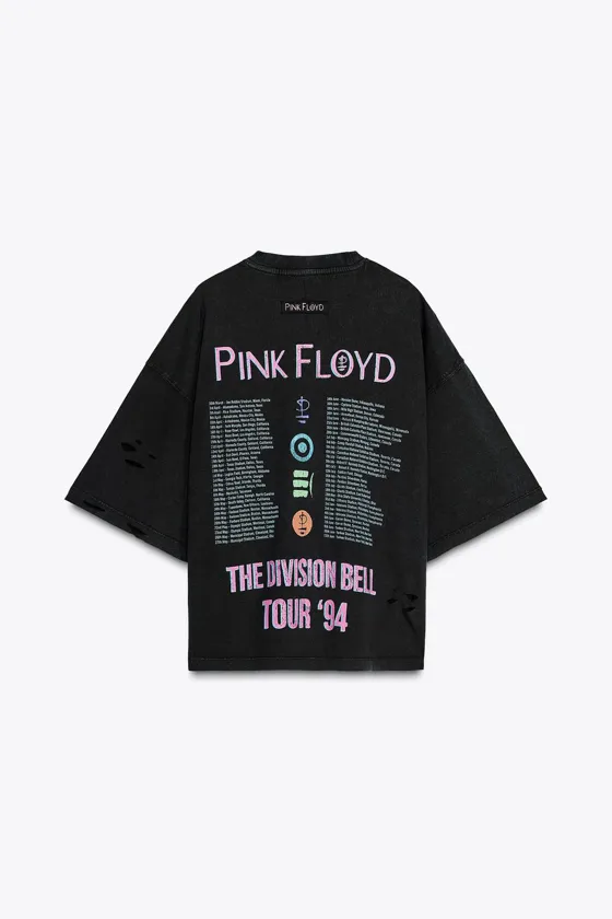 ФУТБОЛКА ИЗ ТКАНИ С ЭФФЕКТОМ ПОТЕРТОСТИ С ПРИНТОМ PINK FLOYD