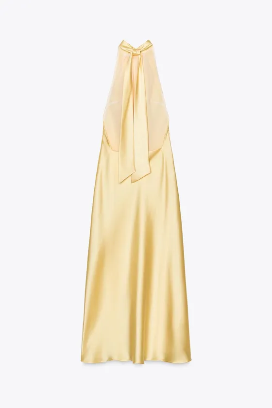 АТЛАСНОЕ ПЛАТЬЕ МИДИ С ГОРЛОВИНОЙ ХАЛТЕР