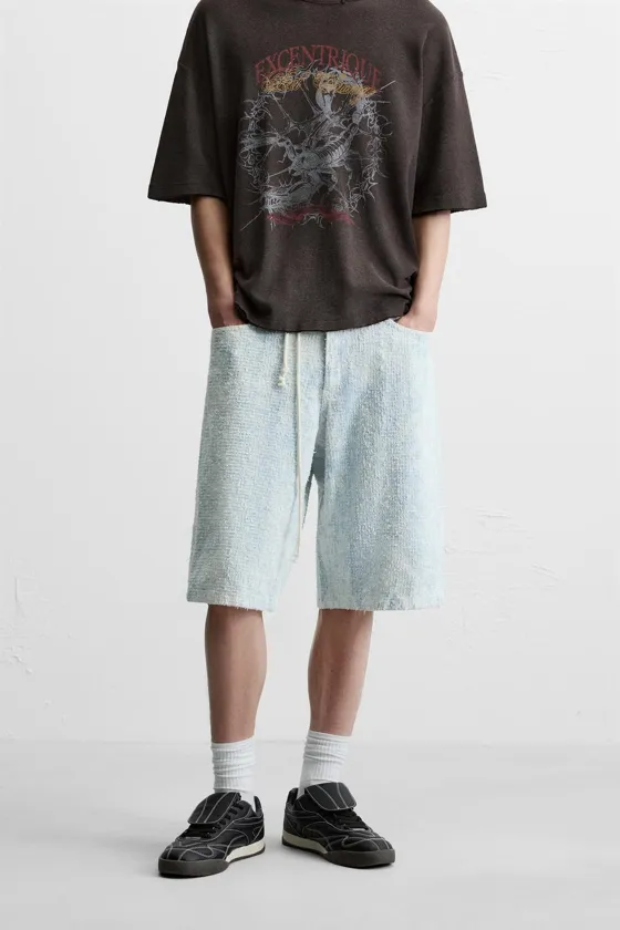ШОРТЫ BAGGY FIT С НЕОБРАБОТАННЫМИ КРОМКАМИ