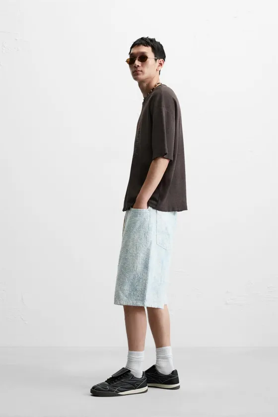 ШОРТЫ BAGGY FIT С НЕОБРАБОТАННЫМИ КРОМКАМИ