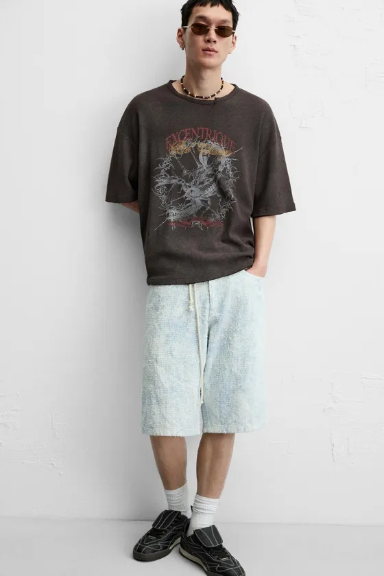ШОРТЫ BAGGY FIT С НЕОБРАБОТАННЫМИ КРОМКАМИ