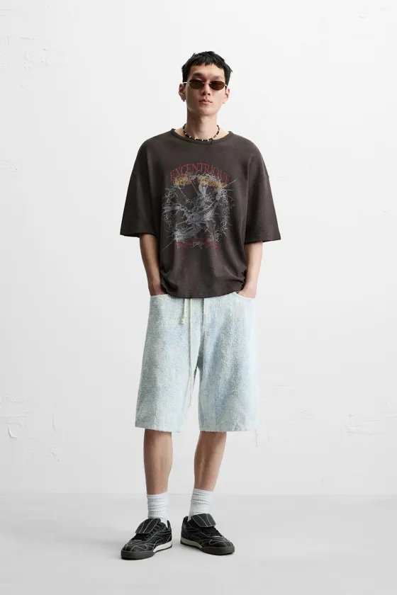 ШОРТЫ BAGGY FIT С НЕОБРАБОТАННЫМИ КРОМКАМИ