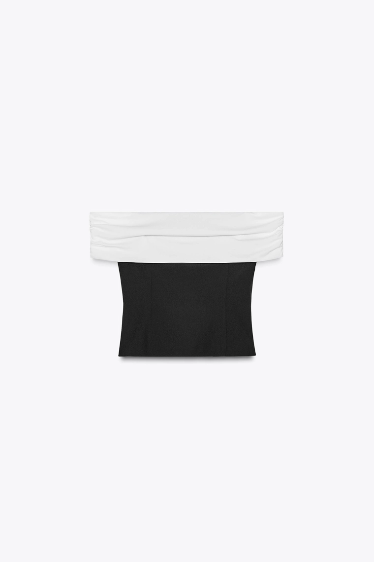 Топ с открытыми плечами и контрастными вставками zara
