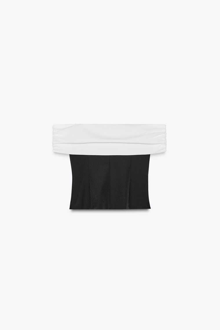 Топ с открытыми плечами и контрастными вставками zara