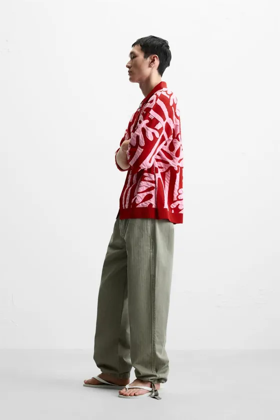 ТРИКОТАЖНАЯ РУБАШКА JACQUARD С КОНТРАСТНЫМИ ДЕТАЛЯМИ