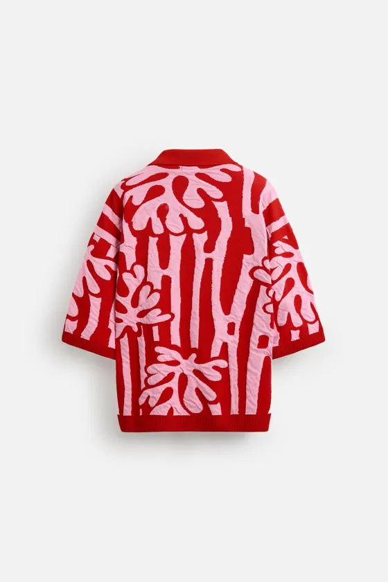 ТРИКОТАЖНАЯ РУБАШКА JACQUARD С КОНТРАСТНЫМИ ДЕТАЛЯМИ