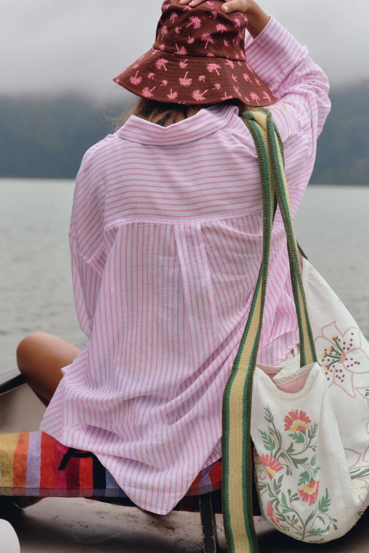 Рубашка оверсайз в полоску из газированного хлопка