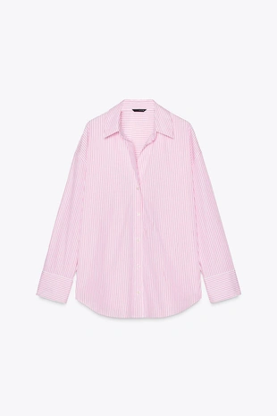 Рубашка из поплина с блестящей нитью в полоску- Заказать в России