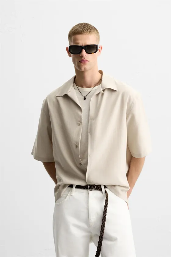 РУБАШКА RELAXED FIT ИЗ СТРУЯЩЕЙСЯ ТКАНИ