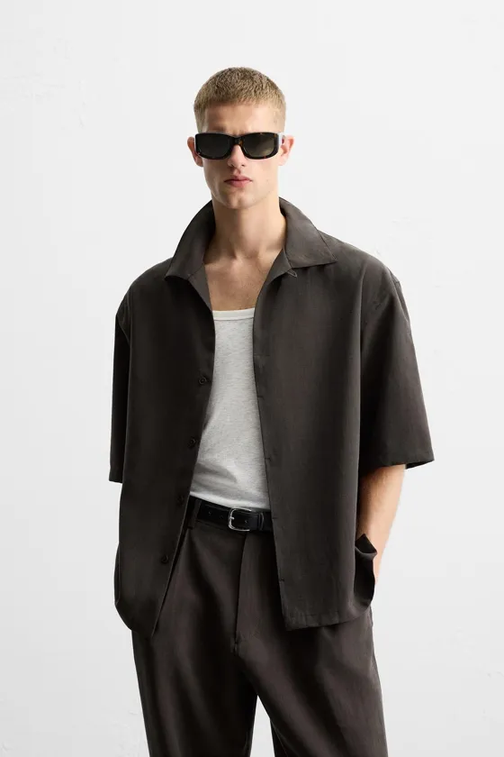 РУБАШКА RELAXED FIT ИЗ СТРУЯЩЕЙСЯ ТКАНИ