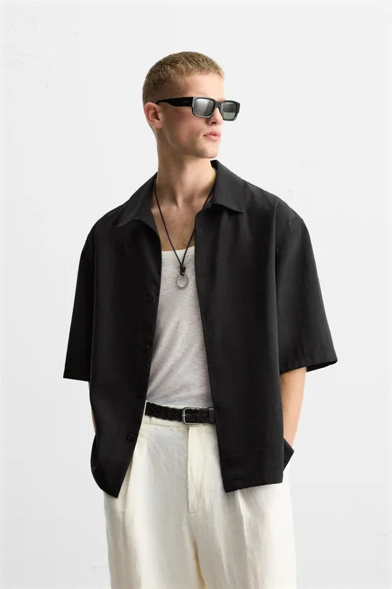 РУБАШКА RELAXED FIT ИЗ СТРУЯЩЕЙСЯ ТКАНИ