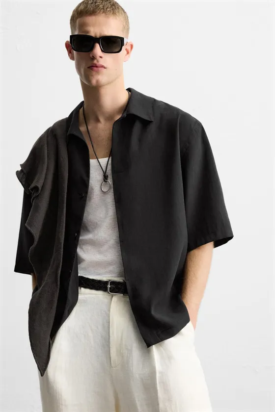 РУБАШКА RELAXED FIT ИЗ СТРУЯЩЕЙСЯ ТКАНИ