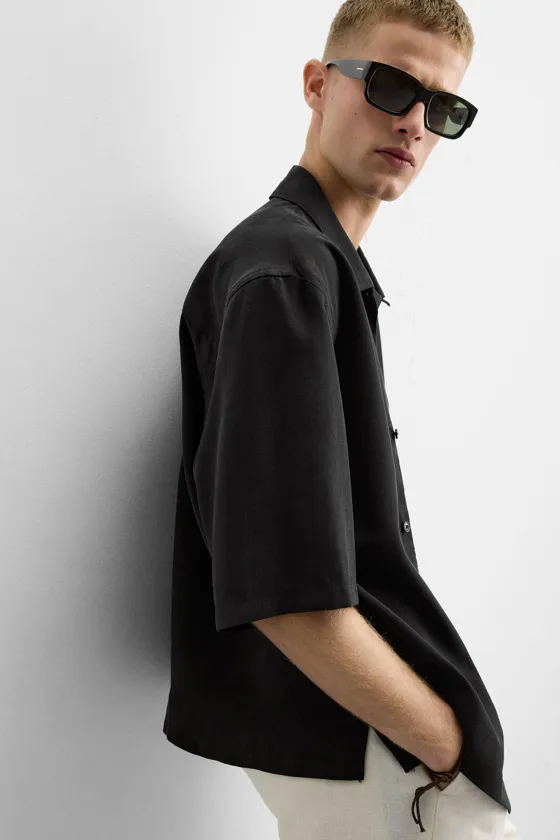 РУБАШКА RELAXED FIT ИЗ СТРУЯЩЕЙСЯ ТКАНИ