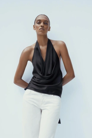 Атласный топ с горловиной халтер