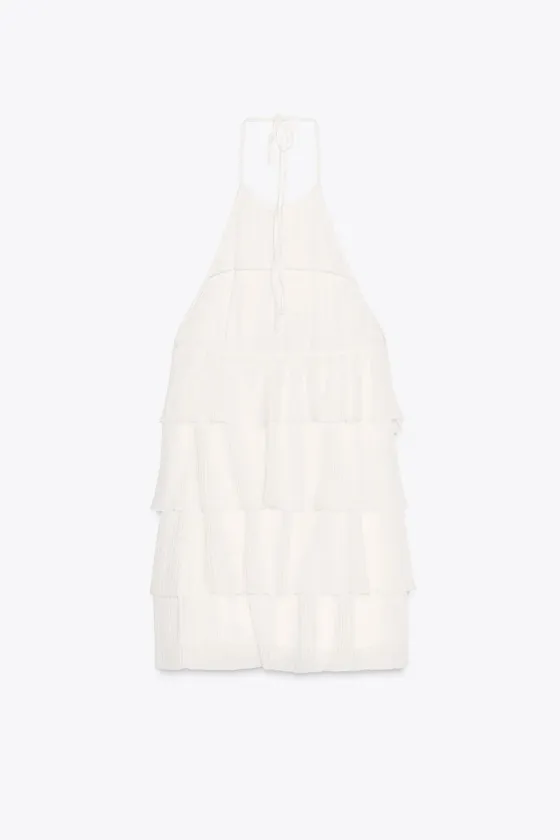 ПЛАТЬЕ С ВЫРЕЗОМ ХАЛТЕР И ВОЛАНАМИ