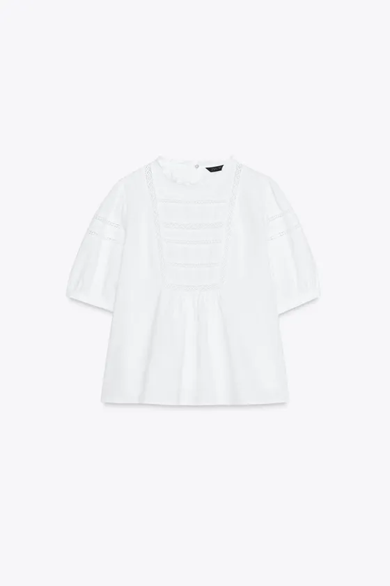 РУБАШКА ИЗ СМЕСОВОЙ ТКАНИ РАМИ С КРУЖЕВОМ