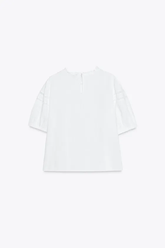 РУБАШКА ИЗ СМЕСОВОЙ ТКАНИ РАМИ С КРУЖЕВОМ