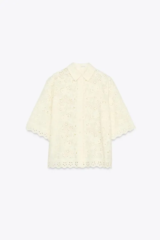 РУБАШКА С АЖУРНОЙ ВЫШИВКОЙ — ZW COLLECTION