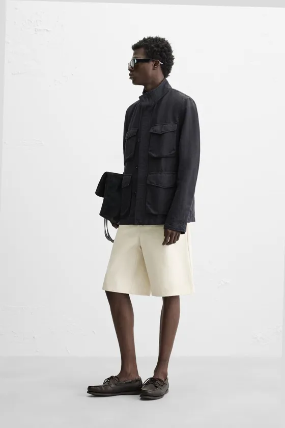 Пиджак из хлопково-леновой смеси с карманами