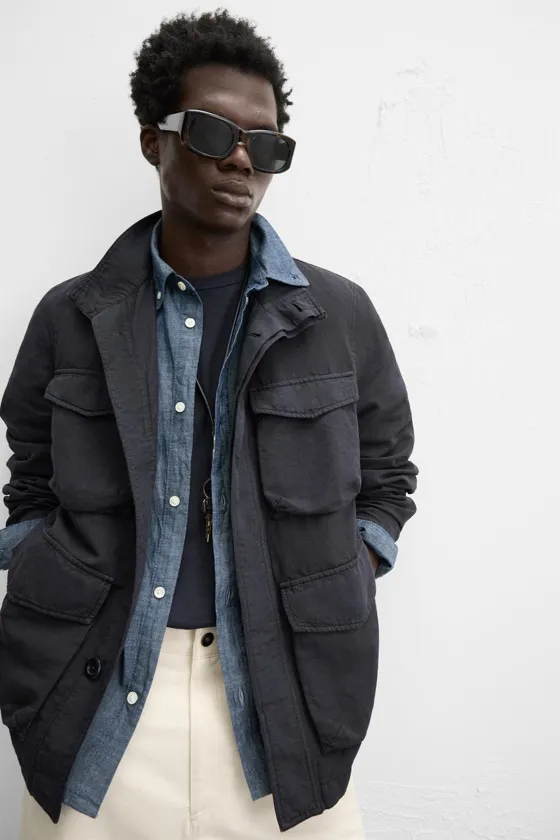 Пиджак из хлопково-леновой смеси с карманами