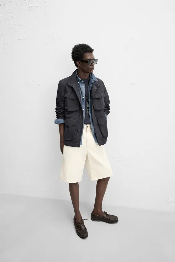 Пиджак из хлопково-леновой смеси с карманами