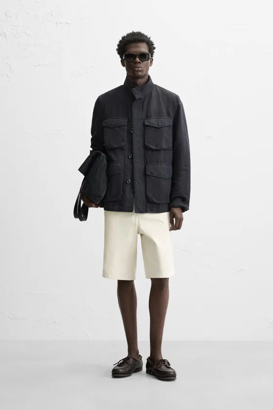 Пиджак из хлопково-леновой смеси с карманами