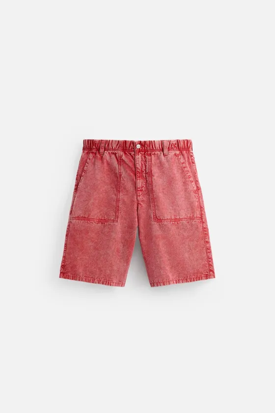 ШОРТЫ RELAXED FIT ИЗ ТКАНИ С ЭФФЕКТОМ ПОТЕРТОСТИ