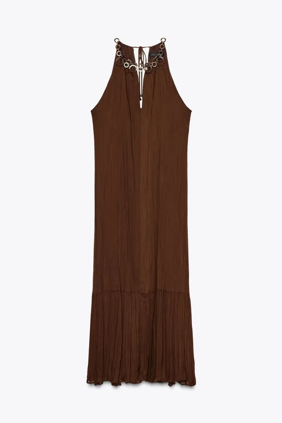 ПЛАТЬЕ МИДИ С ГОРЛОВИНОЙ ХАЛТЕР И КОЛЬЦАМИ