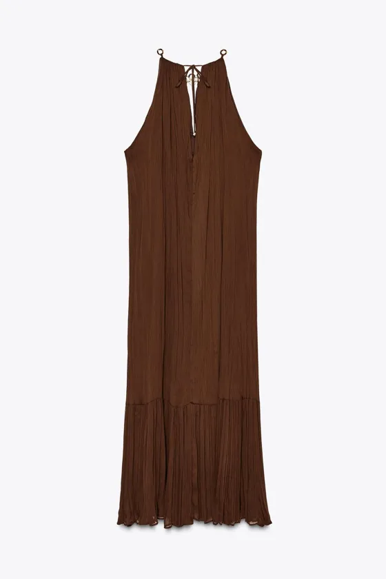 ПЛАТЬЕ МИДИ С ГОРЛОВИНОЙ ХАЛТЕР И КОЛЬЦАМИ