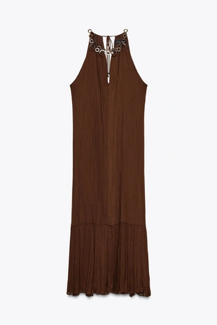 Платье миди с горловиной халтер и кольцами- Заказать в России