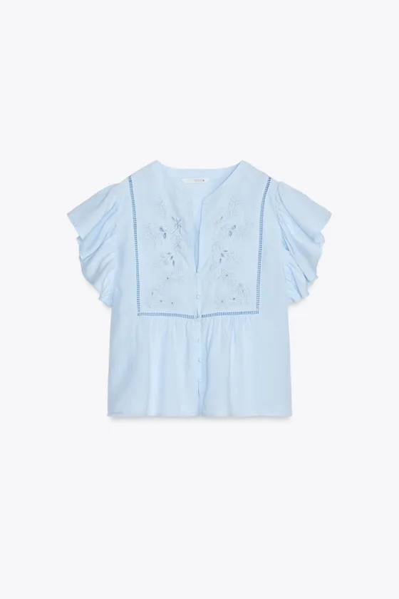 РУБАШКА С КОРОТКИМИ РУКАВАМИ И ВОЛАНАМИ