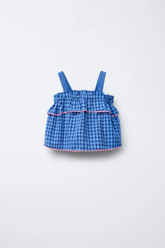 ТОП В КЛЕТКУ С ВОЛНИСТЫМИ ДЕТАЛЯМИ CASA LAWA © X ZARA KIDS