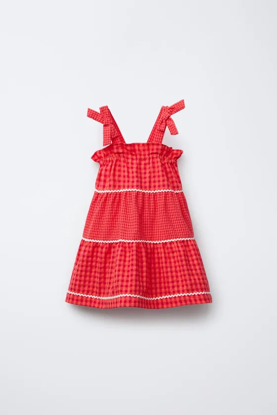 ПЛАТЬЕ В КЛЕТКУ С ВОЛНИСТЫМИ ДЕТАЛЯМИ CASA LAWA © X ZARA KIDS