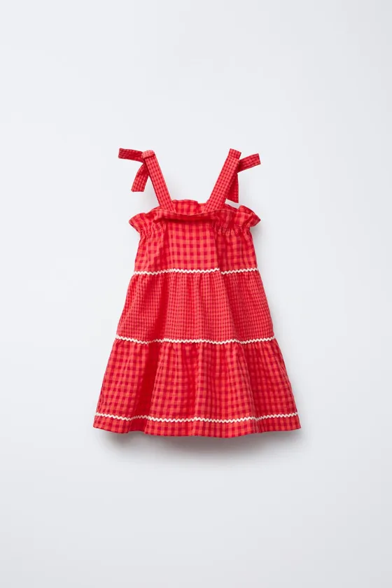 ПЛАТЬЕ В КЛЕТКУ С ВОЛНИСТЫМИ ДЕТАЛЯМИ CASA LAWA © X ZARA KIDS