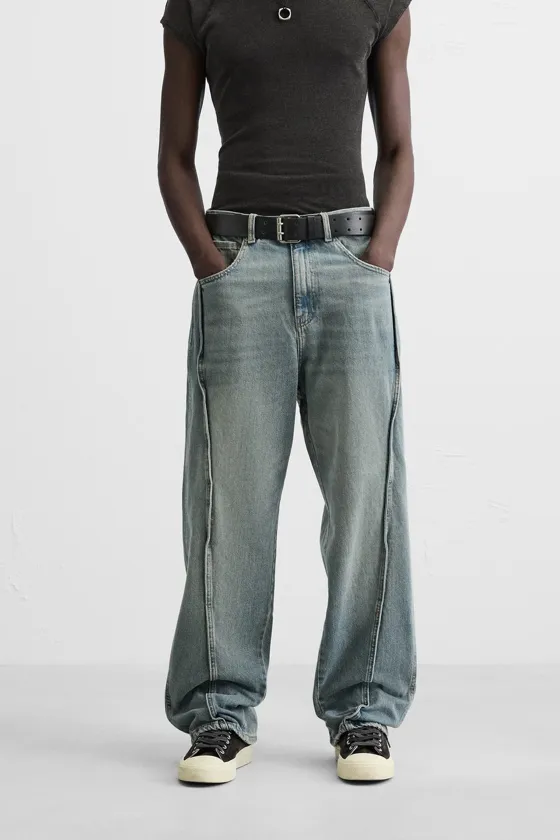 ДЖИНСЫ BAGGY FIT С ДЕКОРАТИВНОЙ СТРОЧКОЙ