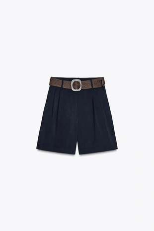 Шорты с ремнем и защипами- Заказать в России