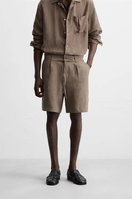 ШОРТЫ ИЗ 100% ЛЬНА С ПОЯСОМ