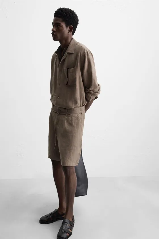 ШОРТЫ ИЗ 100% ЛЬНА С ПОЯСОМ