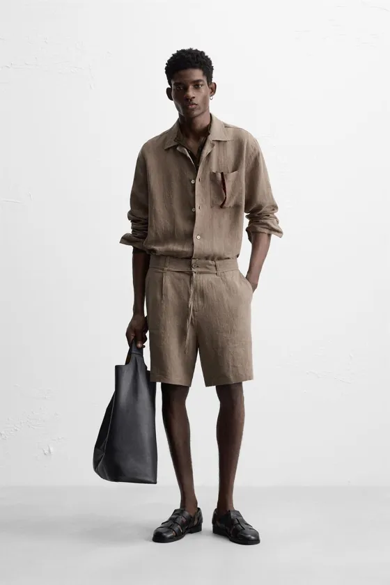 ШОРТЫ ИЗ 100% ЛЬНА С ПОЯСОМ