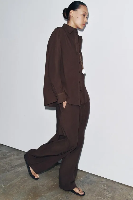 БРЮКИ WIDE-LEG ИЗ ПОПЛИНА — ZW COLLECTION