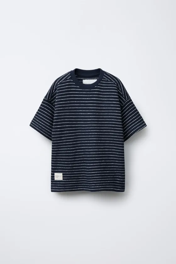 STRIPED TOWELLING EFFECT T-SHIRT AND BERMUDA SHORTS SET
