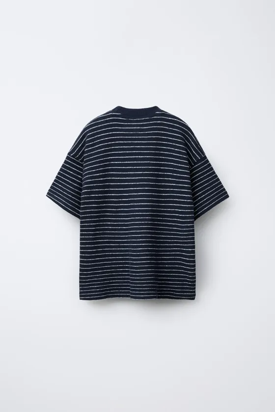STRIPED TOWELLING EFFECT T-SHIRT AND BERMUDA SHORTS SET