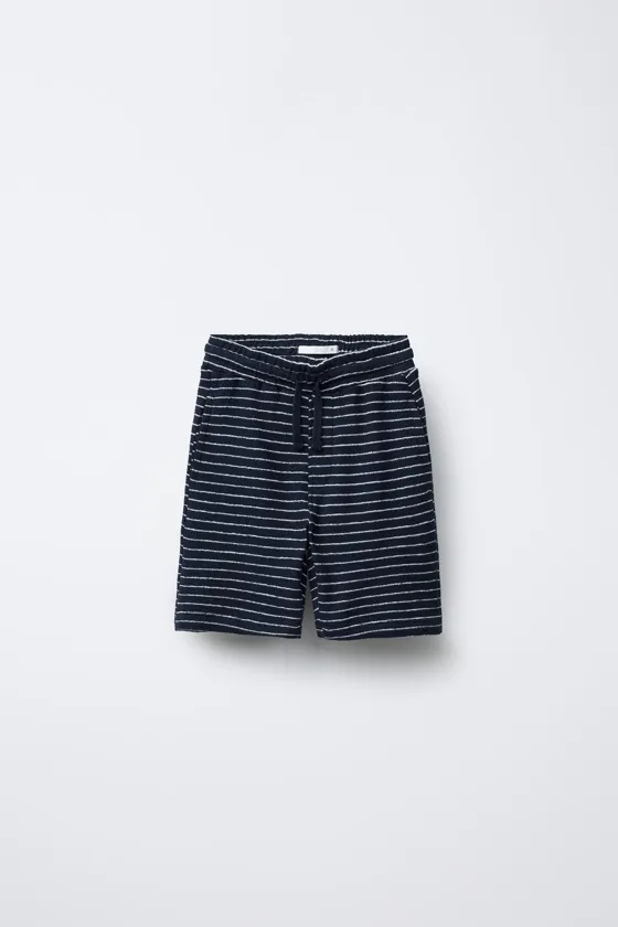 STRIPED TOWELLING EFFECT T-SHIRT AND BERMUDA SHORTS SET