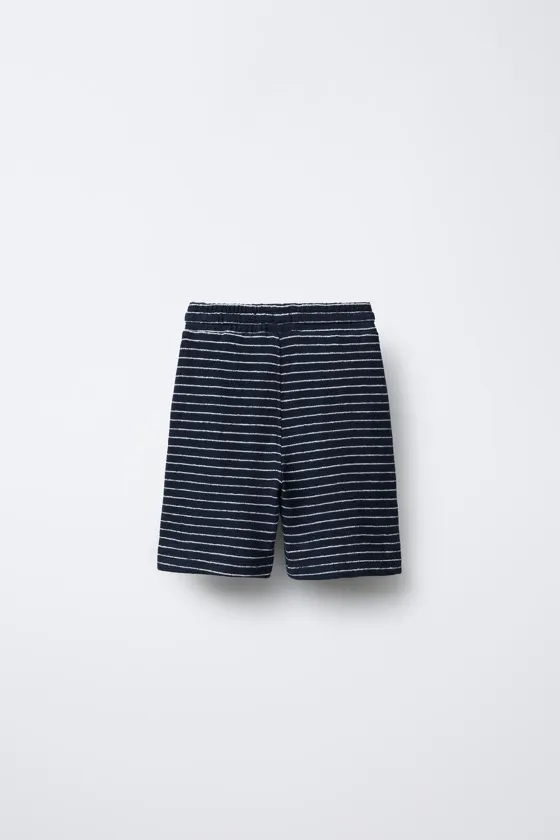 STRIPED TOWELLING EFFECT T-SHIRT AND BERMUDA SHORTS SET