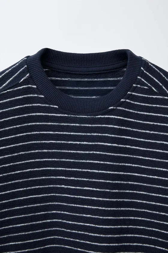 STRIPED TOWELLING EFFECT T-SHIRT AND BERMUDA SHORTS SET